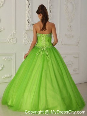 Beaded Halter Top A-line Tulle Spring Green Dresses For 2013 Quince