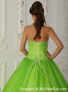 Beaded Halter Top A-line Tulle Spring Green Dresses For 2013 Quince