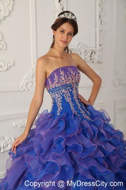 Appliques Strapless Organza Ruffles 2013 Summer Quinceanera Dresses