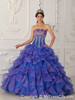 Appliques Strapless Organza Ruffles 2013 Summer Quinceanera Dresses