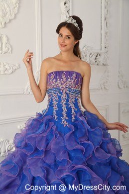 Appliques Strapless Organza Ruffles 2013 Summer Quinceanera Dresses