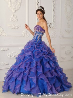 Appliques Strapless Organza Ruffles 2013 Summer Quinceanera Dresses