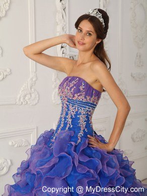 Appliques Strapless Organza Ruffles 2013 Summer Quinceanera Dresses