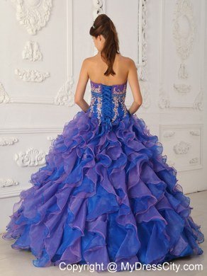 Appliques Strapless Organza Ruffles 2013 Summer Quinceanera Dresses