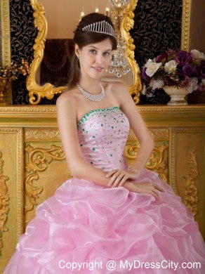 New Style Beaded Strapless Pick Ups Baby Pink Quinceanera Dresses