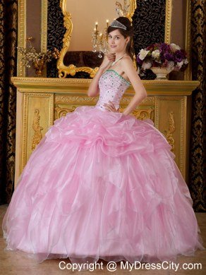 New Style Beaded Strapless Pick Ups Baby Pink Quinceanera Dresses