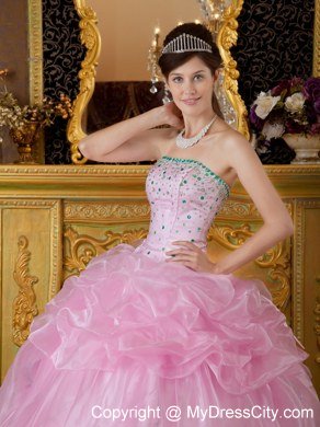 New Style Beaded Strapless Pick Ups Baby Pink Quinceanera Dresses