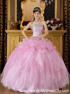 New Style Beaded Strapless Pick Ups Baby Pink Quinceanera Dresses