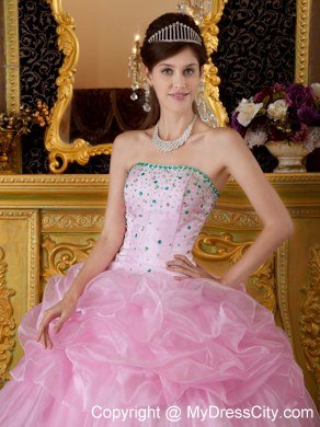 New Style Beaded Strapless Pick Ups Baby Pink Quinceanera Dresses