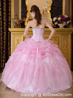 New Style Beaded Strapless Pick Ups Baby Pink Quinceanera Dresses