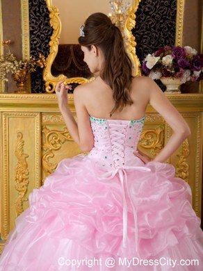 New Style Beaded Strapless Pick Ups Baby Pink Quinceanera Dresses