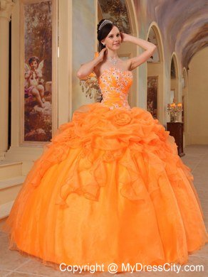 Orange Sweetheart Pick Ups Appliques 2013 Puffy Quinceanera Gowns