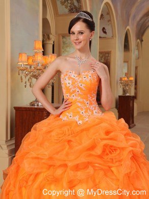 Orange Sweetheart Pick Ups Appliques 2013 Puffy Quinceanera Gowns