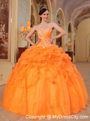 Orange Sweetheart Pick Ups Appliques 2013 Puffy Quinceanera Gowns