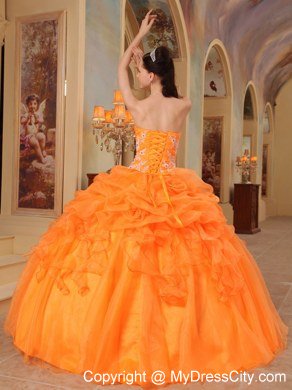 Orange Sweetheart Pick Ups Appliques 2013 Puffy Quinceanera Gowns