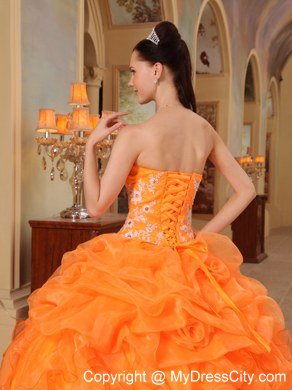 Orange Sweetheart Pick Ups Appliques 2013 Puffy Quinceanera Gowns