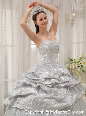 Silver Sweetheart Appliques Pleats Quinceanera Dresses For 2013