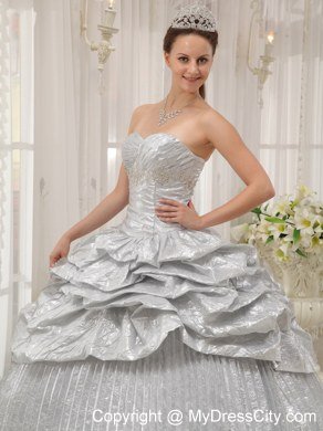 Silver Sweetheart Appliques Pleats Quinceanera Dresses For 2013