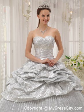 Silver Sweetheart Appliques Pleats Quinceanera Dresses For 2013