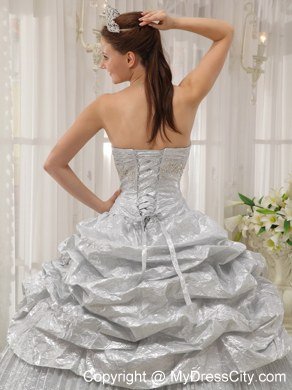 Silver Sweetheart Appliques Pleats Quinceanera Dresses For 2013