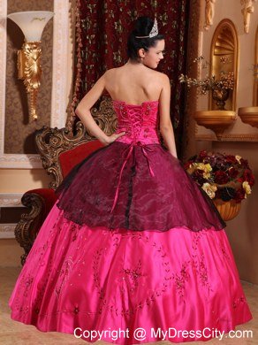 Hot Sale Sweetheart Embroidery With Beading Hot Pink Quinceanera Gowns