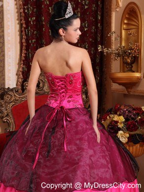 Hot Sale Sweetheart Embroidery With Beading Hot Pink Quinceanera Gowns