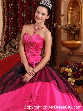 Hot Sale Sweetheart Embroidery With Beading Hot Pink Quinceanera Gowns