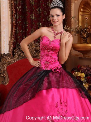 Hot Sale Sweetheart Embroidery With Beading Hot Pink Quinceanera Gowns