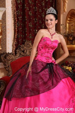 Hot Sale Sweetheart Embroidery With Beading Hot Pink Quinceanera Gowns