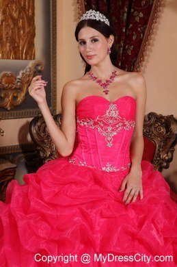 Appliques Sweetheart Pick Ups Coral Red Quinceanera Dresses