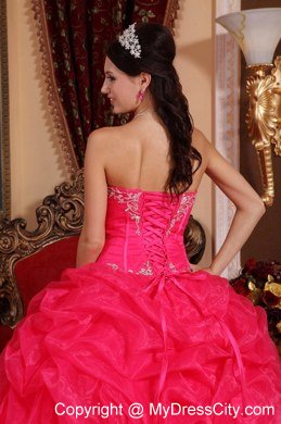 Appliques Sweetheart Pick Ups Coral Red Quinceanera Dresses