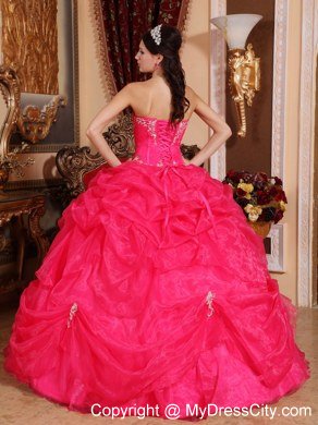 Appliques Sweetheart Pick Ups Coral Red Quinceanera Dresses