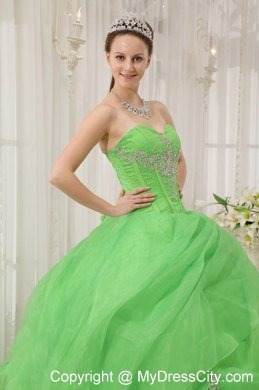 Sweetheart Beaded Appliques Spring Green Quinceanera Gowns