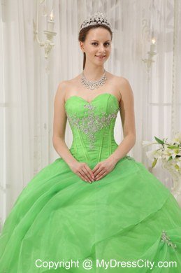 Sweetheart Beaded Appliques Spring Green Quinceanera Gowns