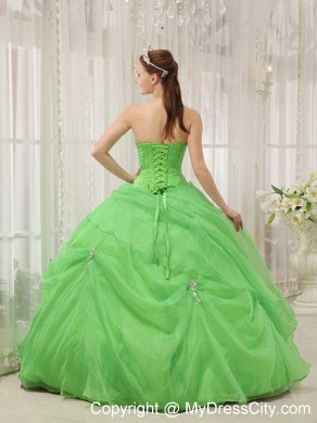 Sweetheart Beaded Appliques Spring Green Quinceanera Gowns