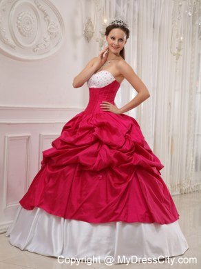 Elegant Beaded Pick Ups White and Coral Red Quinceanera Dresses