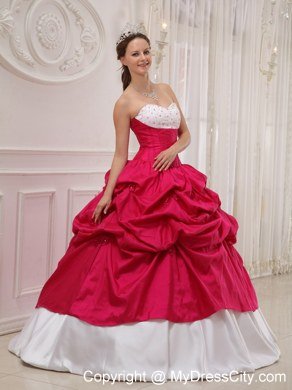 Elegant Beaded Pick Ups White and Coral Red Quinceanera Dresses