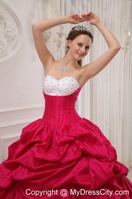 Elegant Beaded Pick Ups White and Coral Red Quinceanera Dresses