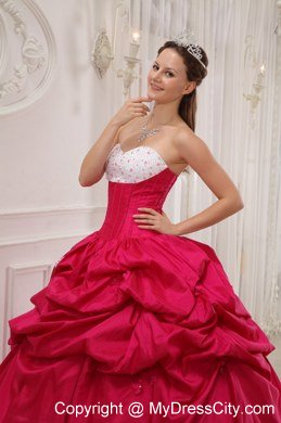 Elegant Beaded Pick Ups White and Coral Red Quinceanera Dresses