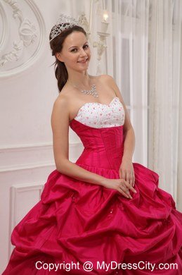 Elegant Beaded Pick Ups White and Coral Red Quinceanera Dresses