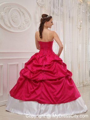 Elegant Beaded Pick Ups White and Coral Red Quinceanera Dresses