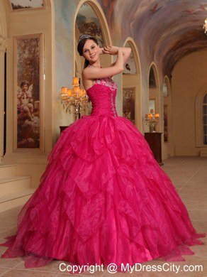 Pretty Appliques Halter Top Ruffles Hot Pink Quinceanera Dresses