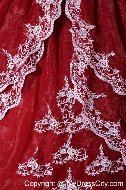 Wine Red Appliques Organza Strapless 2013 Quinceanera Gowns