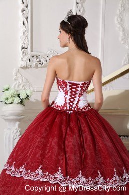 Wine Red Appliques Organza Strapless 2013 Quinceanera Gowns