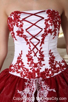 Wine Red Appliques Organza Strapless 2013 Quinceanera Gowns