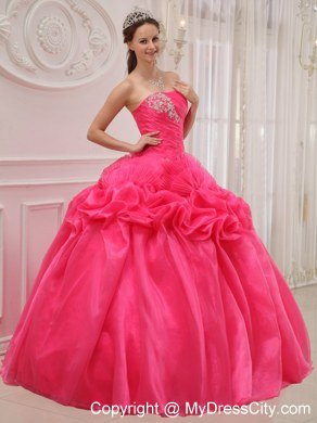 Appliques Strapless Pick Ups Hot Pink 2013 Quinceanera Gowns