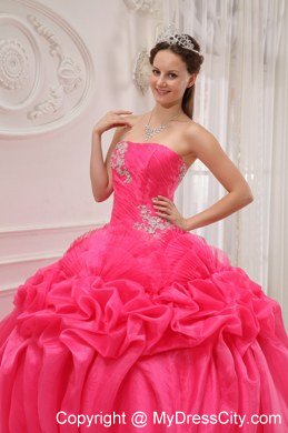 Appliques Strapless Pick Ups Hot Pink 2013 Quinceanera Gowns