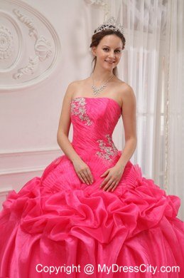 Appliques Strapless Pick Ups Hot Pink 2013 Quinceanera Gowns