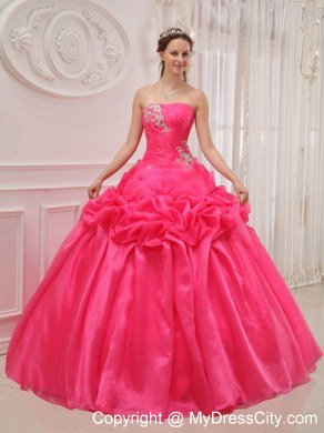 Appliques Strapless Pick Ups Hot Pink 2013 Quinceanera Gowns