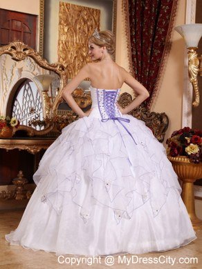 Beaded Flowers Ruffles White Quinceanera Gowns For 2013